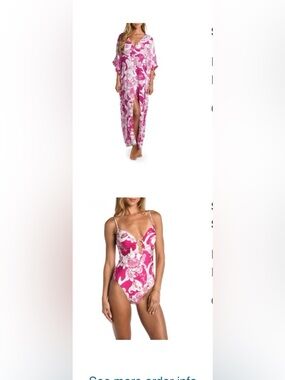 SWIM SUIT AND MATCHING COVER UP-Sunshine 79 -Pink Floral Ring Detail